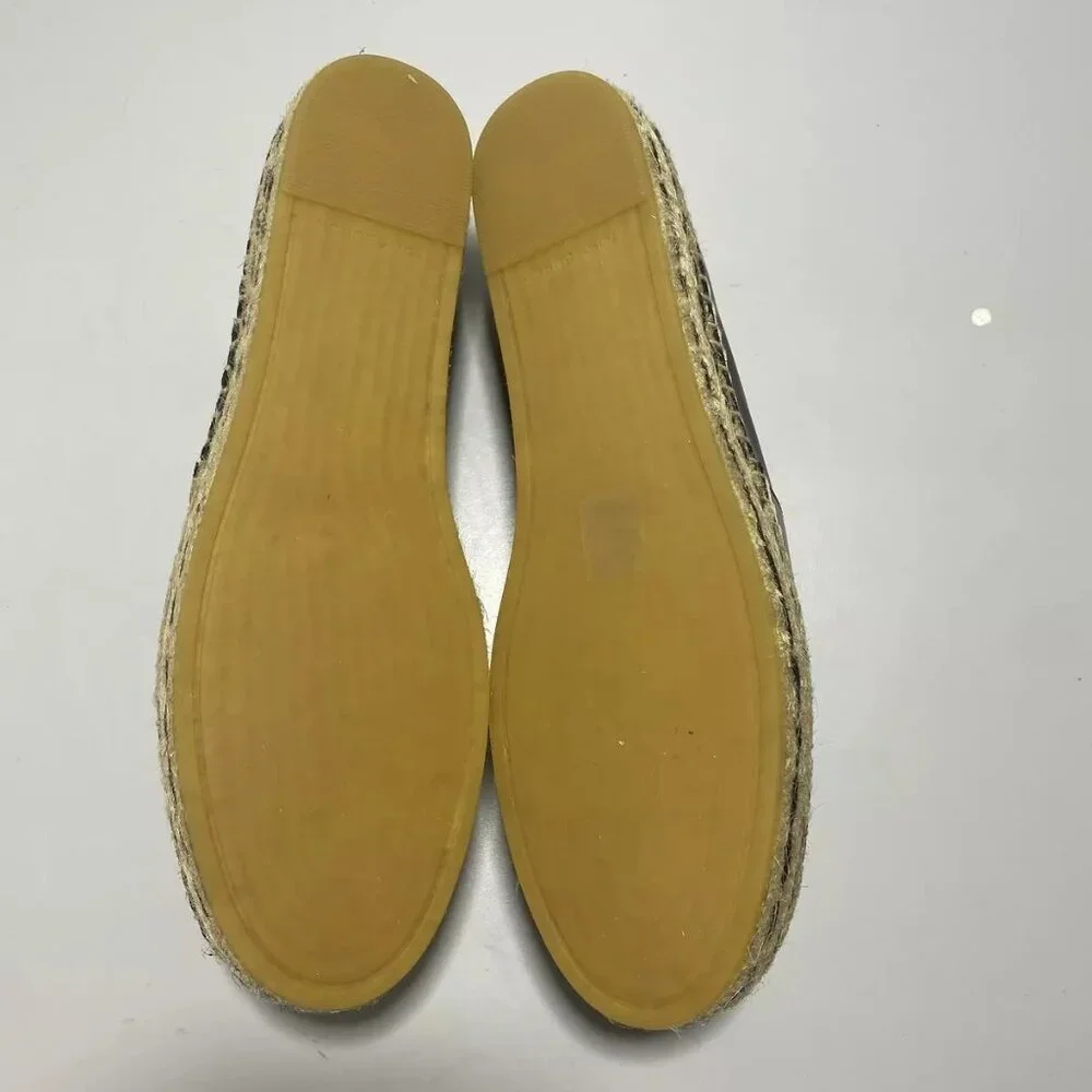 Tory Burch Black Leather Espadrille Flats with Jute Sole